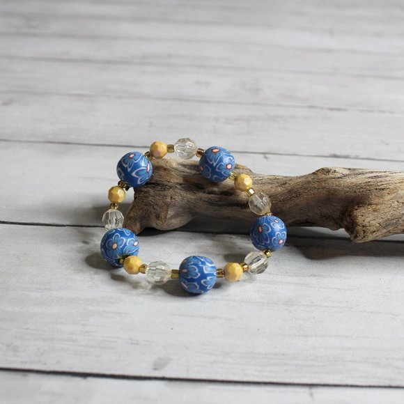 Handcrafted Women's Beaded Elastic Stretch Bracelet Artisan Jewelry - Picture 2 of 6